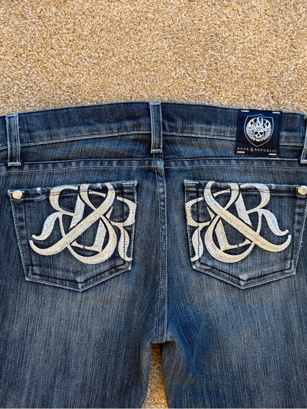 Rock & Republic Jagger Low Rise Skinny Jeans Sz 26 Dark Wash Embroidered Pockets - Picture 5 of 16